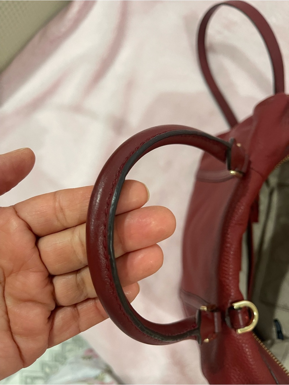 Michael Kors Burgundy Pebbled Leather Satchel with Gold Hardware - Picture 6 of 11